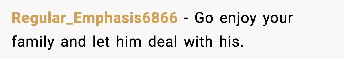 Regular_Emphasis6866 - Go enjoy your family and let him deal with his.