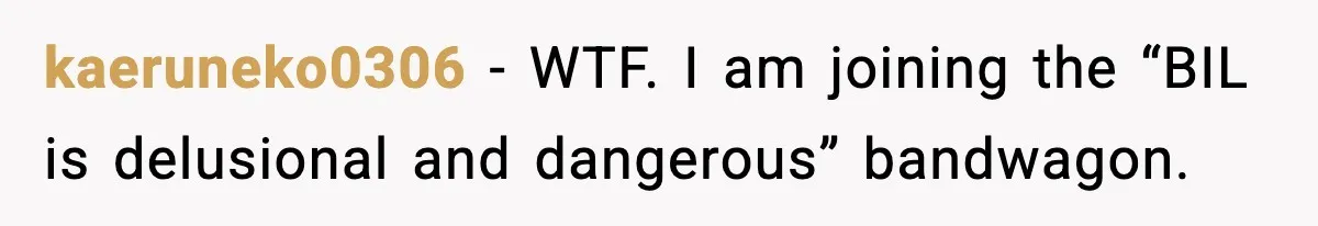 kaeruneko0306 - WTF. I am joining the “BIL is delusional and dangerous” bandwagon.