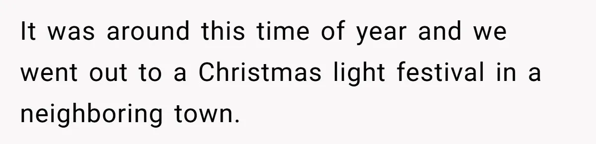 It was around this time of year and we went out to a Christmas light festival in a neighboring town.