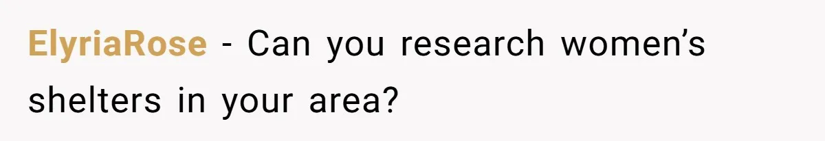 ElyriaRose − Can you research women’s shelters in your area?