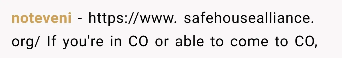 noteveni − https://www. safehousealliance. org/ If you're in CO or able to come to CO,