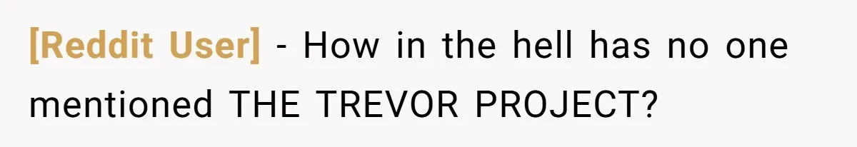 [Reddit User] − How in the hell has no one mentioned THE TREVOR PROJECT?