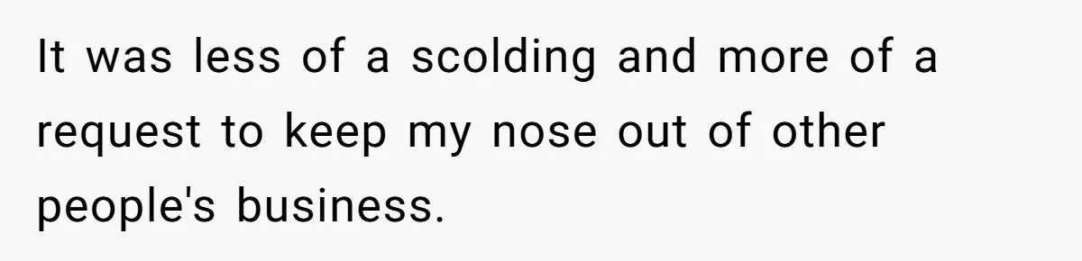 It was less of a scolding and more of a request to keep my nose out of other people's business.