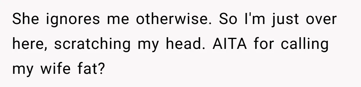 She ignores me otherwise. So I'm just over here, scratching my head. AITA for calling my wife fat?