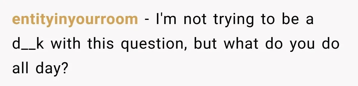 entityinyourroom − I'm not trying to be a d__k with this question, but what do you do all day?