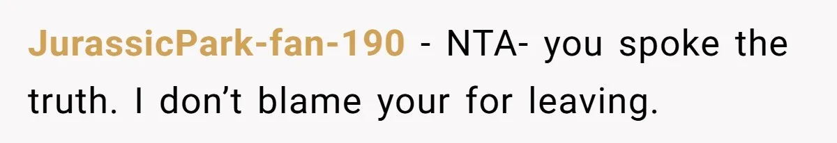 JurassicPark-fan-190 − NTA- you spoke the truth. I don’t blame your for leaving.