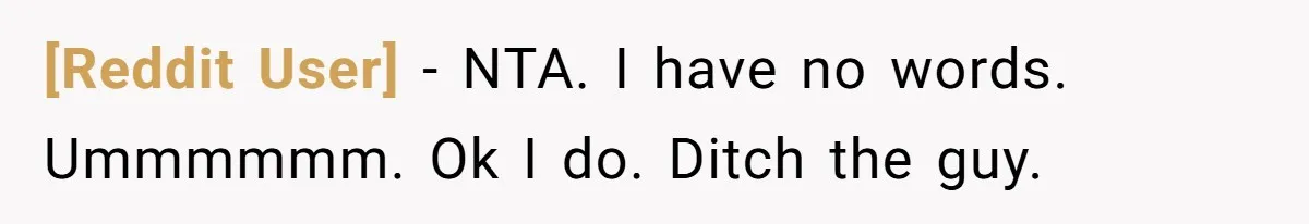 [Reddit User] − NTA. I have no words. Ummmmmm. Ok I do. Ditch the guy.