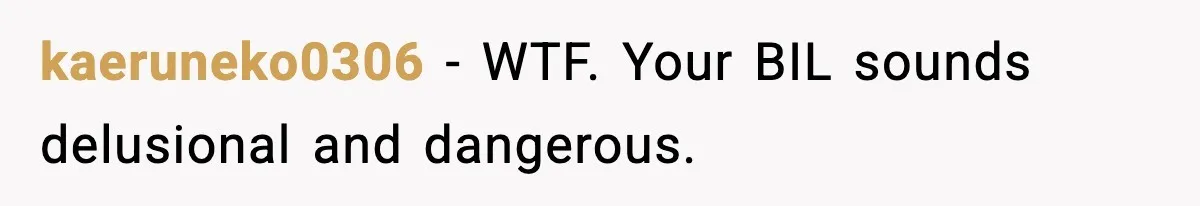 kaeruneko0306 - WTF. Your BIL sounds delusional and dangerous.