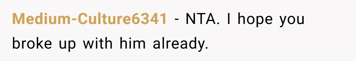 Medium-Culture6341 − NTA. I hope you broke up with him already.