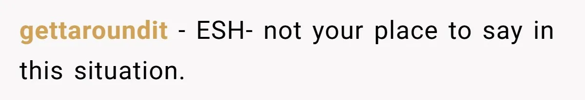 gettaroundit − ESH- not your place to say in this situation.