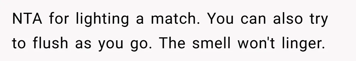 NTA for lighting a match. You can also try to flush as you go. The smell won't linger.