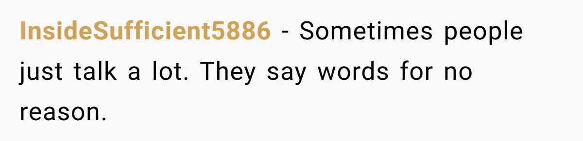 InsideSufficient5886 − Sometimes people just talk a lot. They say words for no reason.