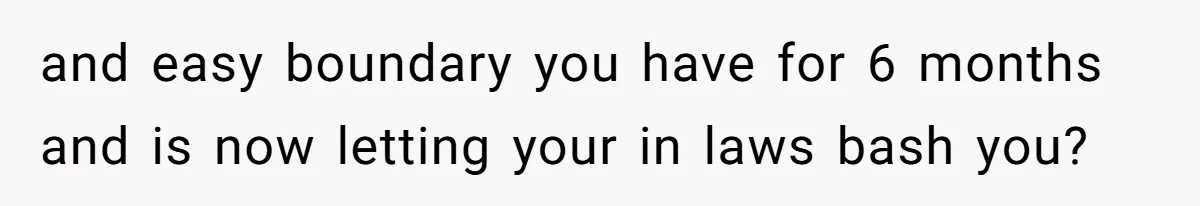 and easy boundary you have for 6 months and is now letting your in laws bash you?