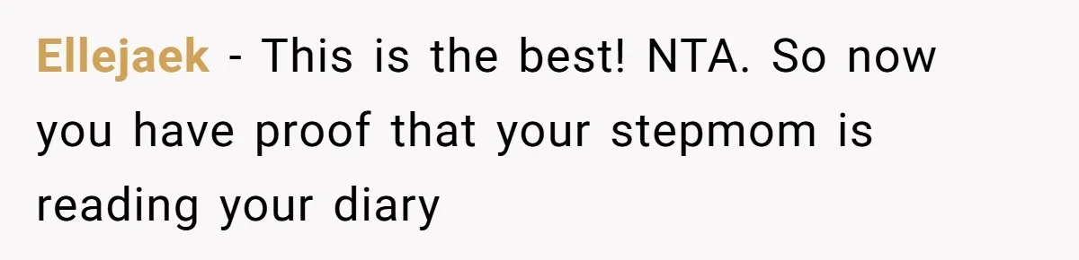 Ellejaek − This is the best! NTA. So now you have proof that your stepmom is reading your diary