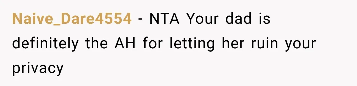 Naive_Dare4554 − NTA Your dad is definitely the AH for letting her ruin your privacy