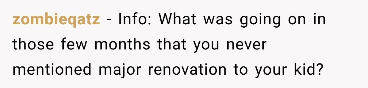 zombieqatz − Info: What was going on in those few months that you never mentioned major renovation to your kid?