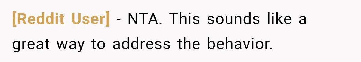 [Reddit User] − NTA. This sounds like a great way to address the behavior.