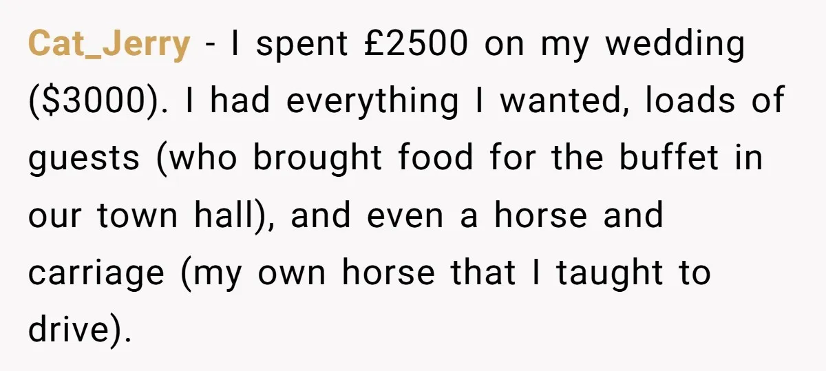 A Redditor’s Refusal To Fund A Friend’s Lavish Wedding Sparks Entitlement Outrage Cat_Jerry − I spent £2500 on my wedding ($3000). I had everything I wanted, loads of guests (who brought food for the buffet in our town hall), and even a...