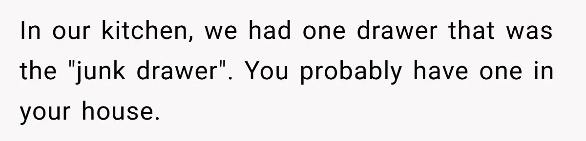In our kitchen, we had one drawer that was the "junk drawer". You probably have one in your house.