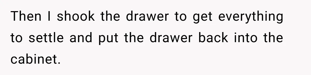 Then I shook the drawer to get everything to settle and put the drawer back into the cabinet.