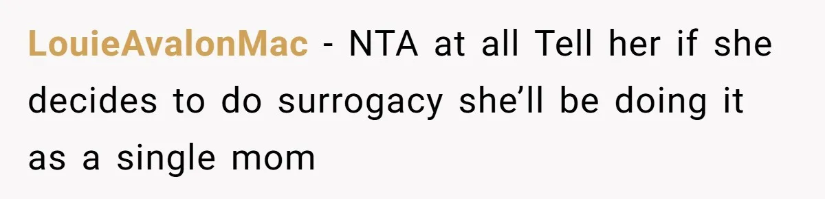 Husband Stunned After Wife Secretly Signs Up To Be Surrogate Without Telling Him LouieAvalonMac − NTA at all Tell her if she decides to do surrogacy she’ll be doing it as a single mom