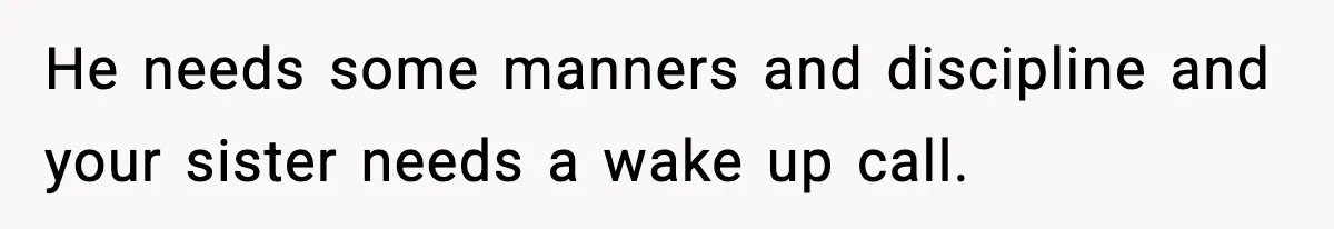 He needs some manners and discipline and your sister needs a wake up call.