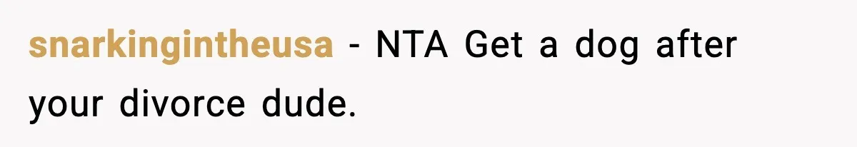snarkingintheusa − NTA Get a dog after your divorce dude.