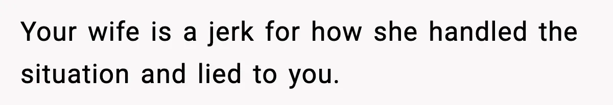 Your wife is a jerk for how she handled the situation and lied to you.