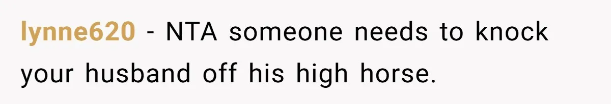 lynne620 − NTA someone needs to knock your husband off his high horse.