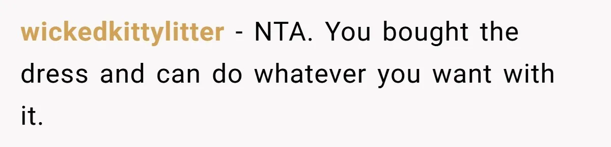 wickedkittylitter − NTA. You bought the dress and can do whatever you want with it.
