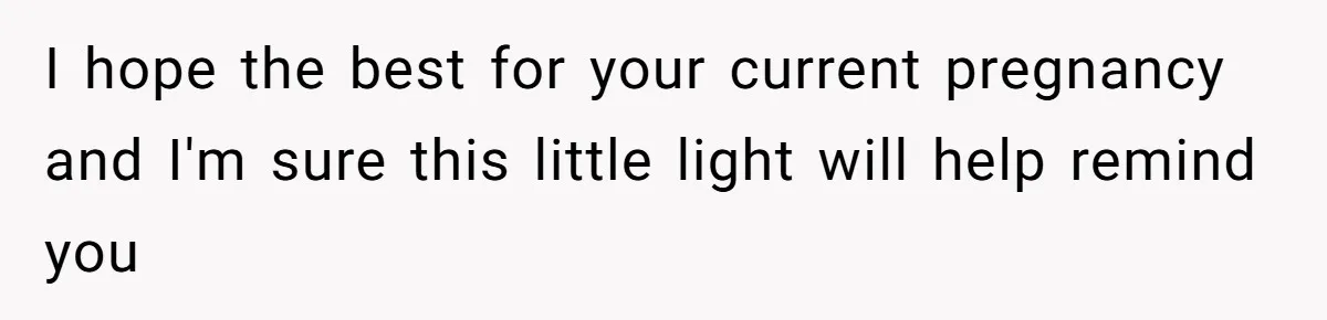 Mother-In-Law Blames Grieving Mom For Baby’s Death At Funeral, Then Invites Her To “Apology Dinner” When She Gets Pregnant Again I hope the best for your current pregnancy and I'm sure this little light will help remind you
