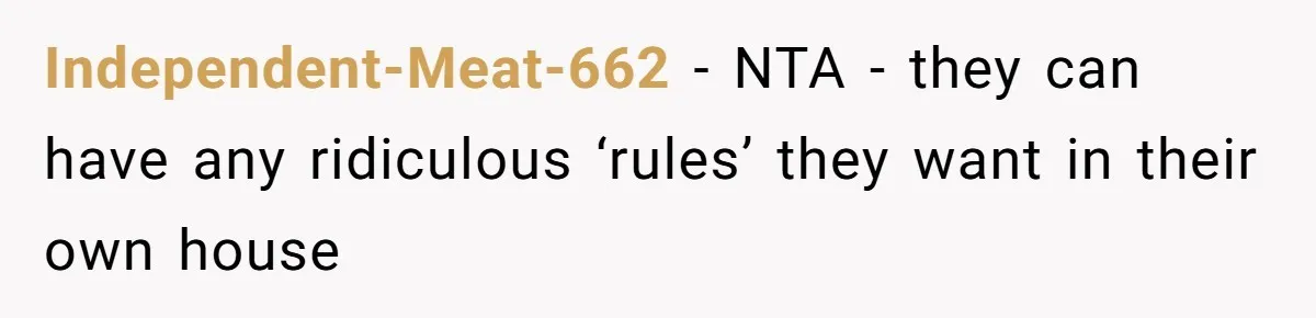 Independent-Meat-662 − NTA - they can have any ridiculous ‘rules’ they want in their own house