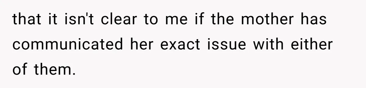 that it isn't clear to me if the mother has communicated her exact issue with either of them.
