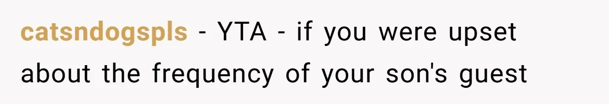 catsndogspls − YTA - if you were upset about the frequency of your son's guest
