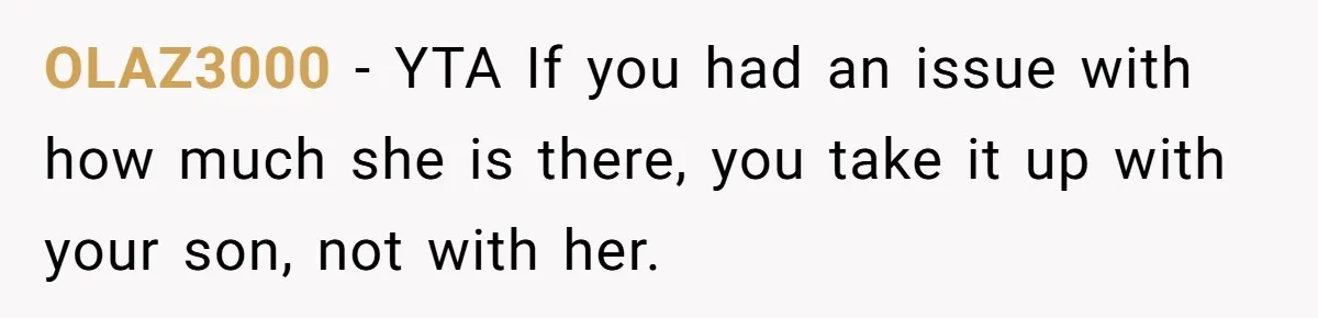 OLAZ3000 − YTA If you had an issue with how much she is there, you take it up with your son, not with her.
