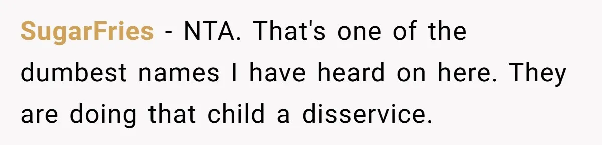 SugarFries − NTA. That's one of the dumbest names I have heard on here. They are doing that child a disservice.