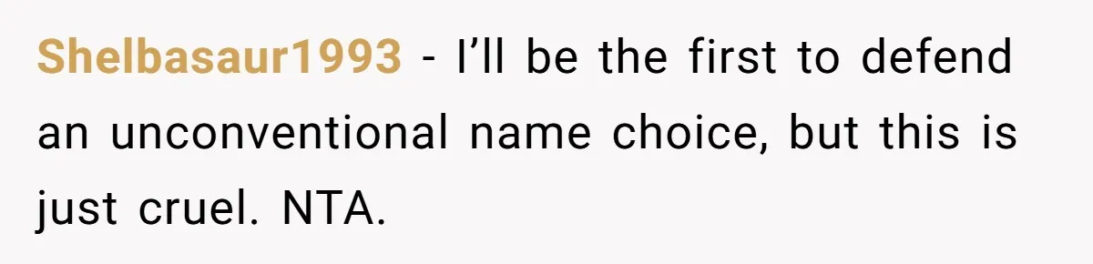 Shelbasaur1993 − I’ll be the first to defend an unconventional name choice, but this is just cruel. NTA.