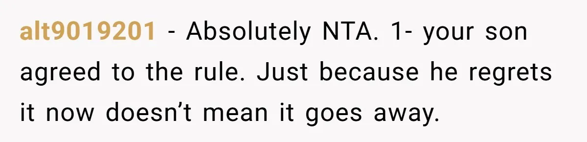 Family Can’t Agree Where Grandma Should Sleep, Son Refuses To Compromise alt9019201 − Absolutely NTA. 1- your son agreed to the rule. Just because he regrets it now doesn’t mean it goes away.