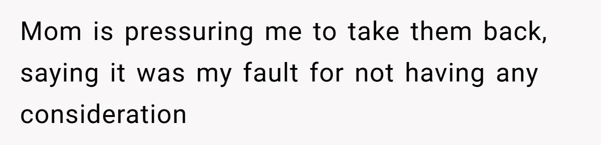 Mom is pressuring me to take them back, saying it was my fault for not having any consideration