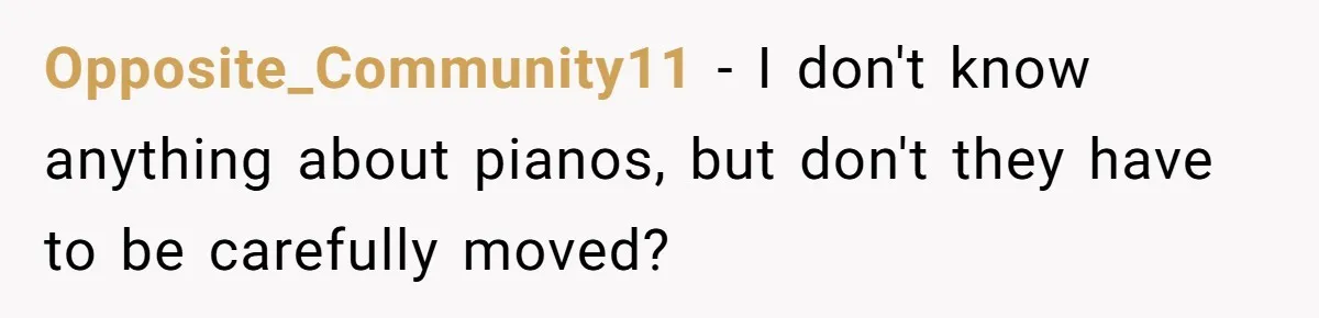 Opposite_Community11 − I don't know anything about pianos, but don't they have to be carefully moved?