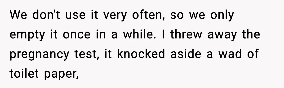 We don't use it very often, so we only empty it once in a while. I threw away the pregnancy test, it knocked aside a wad of toilet paper,
