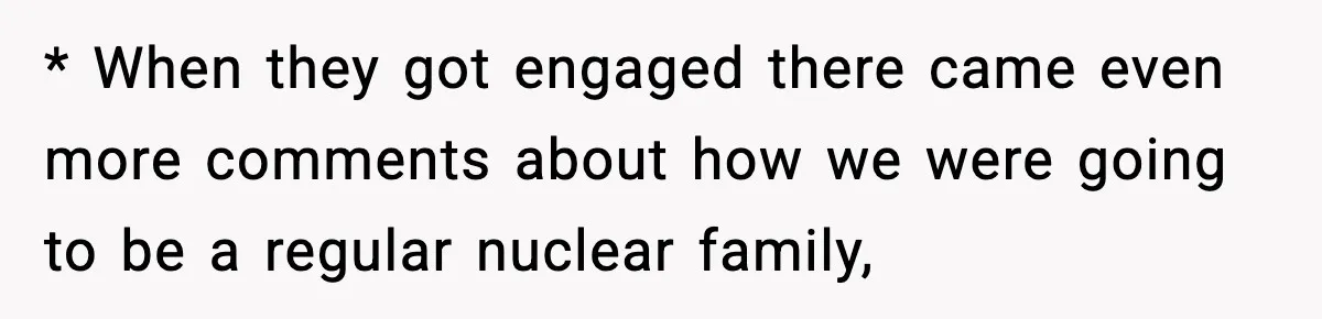 * When they got engaged there came even more comments about how we were going to be a regular nuclear family,