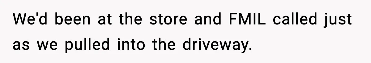 We'd been at the store and FMIL called just as we pulled into the driveway.