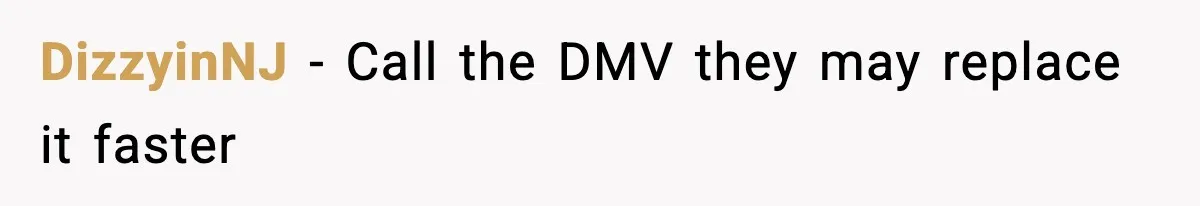 DizzyinNJ - Call the DMV they may replace it faster