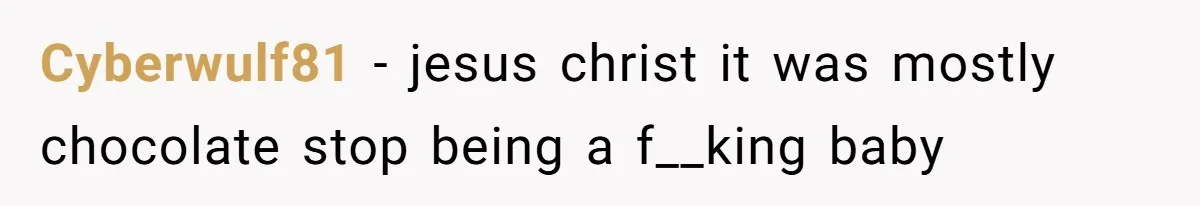 Cyberwulf81 − jesus christ it was mostly chocolate stop being a f__king baby