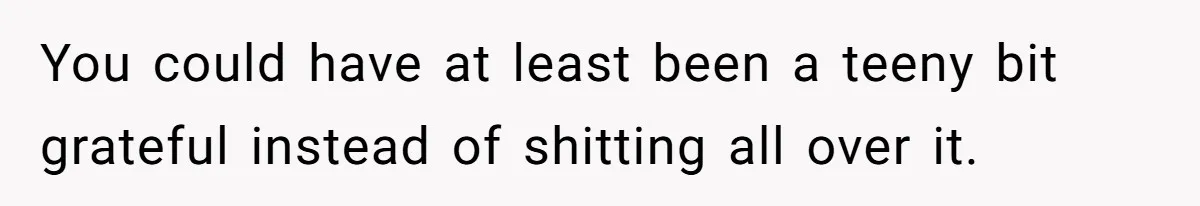 You could have at least been a teeny bit grateful instead of shitting all over it.