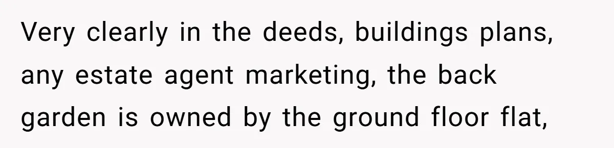 Very clearly in the deeds, buildings plans, any estate agent marketing, the back garden is owned by the ground floor flat,