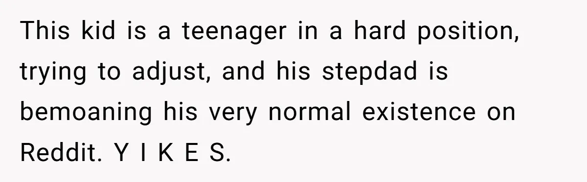 This kid is a teenager in a hard position, trying to adjust, and his stepdad is bemoaning his very normal existence on Reddit. Y I K E S.