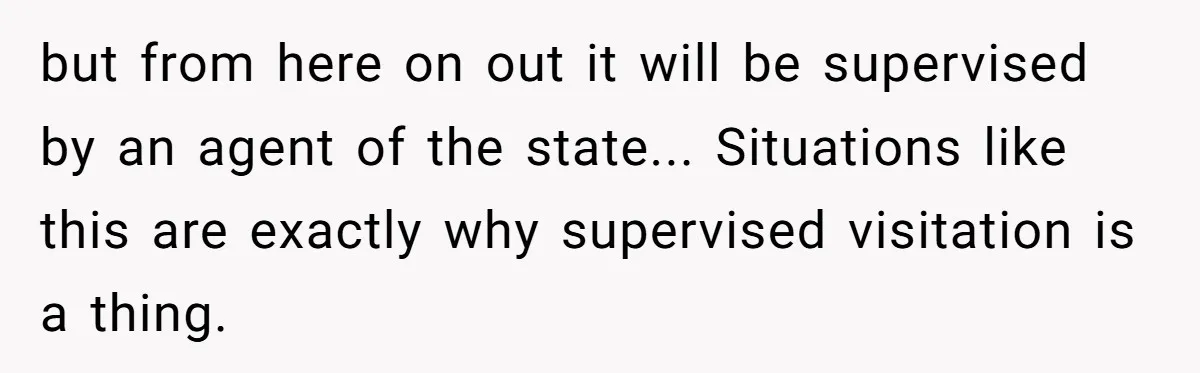 but from here on out it will be supervised by an agent of the state... Situations like this are exactly why supervised visitation is a thing.