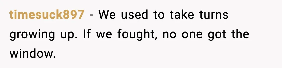 timesuck897 - We used to take turns growing up. If we fought, no one got the window.